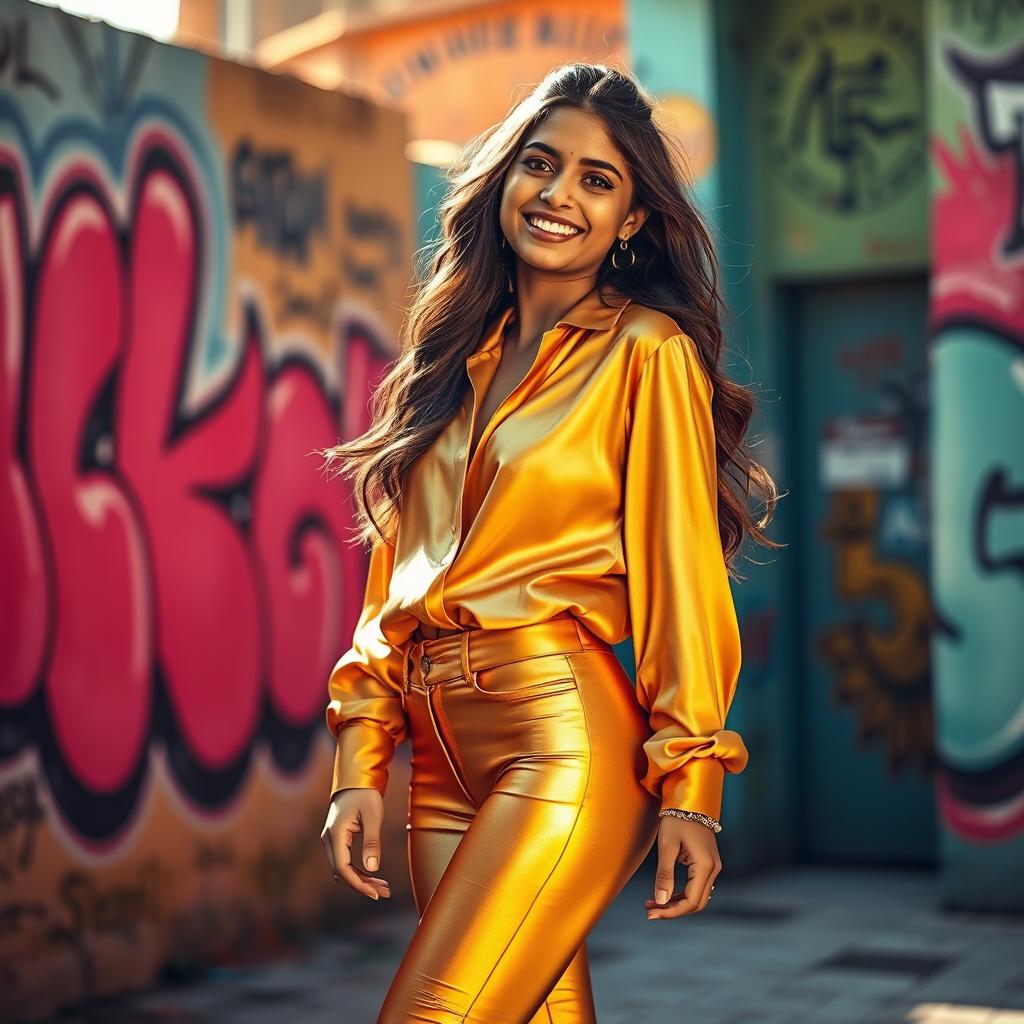 A vibrant scene featuring a fashionable Indian girl dressed in stylish attire