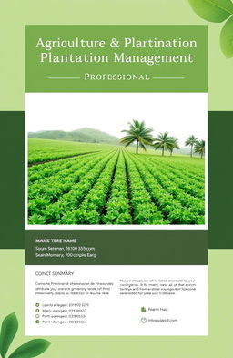 A professional cover page designed for an Agriculture & Plantation Management resume