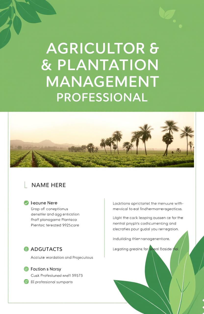 A professional cover page designed for an Agriculture & Plantation Management resume