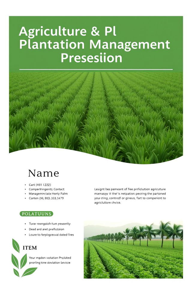 A professional cover page designed for an Agriculture & Plantation Management resume