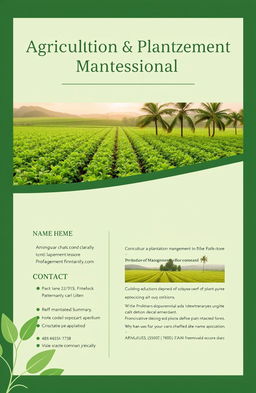 A professional cover page designed for an Agriculture & Plantation Management resume