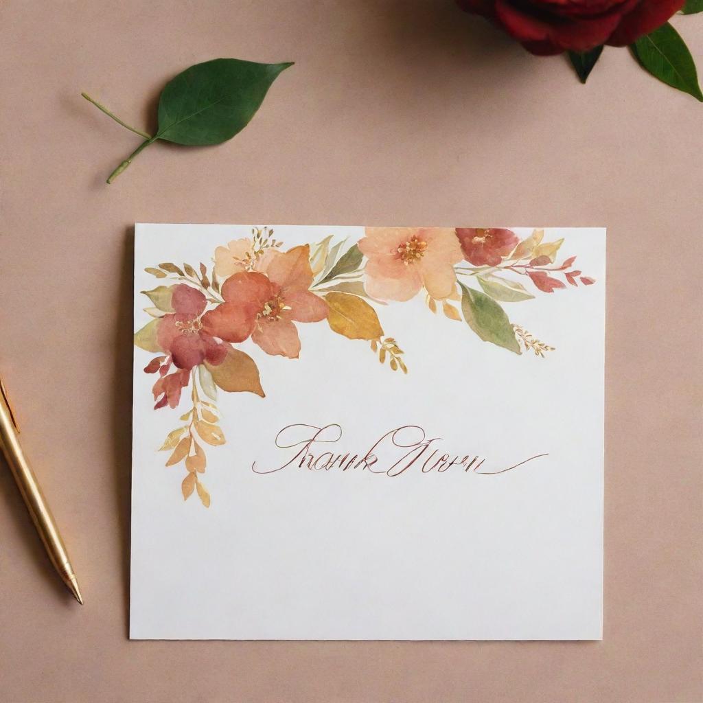 A charming image of a thank you note with warm colors and elegant handwriting.