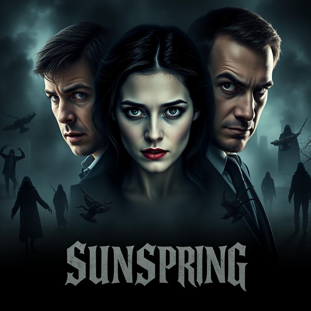 A chilling movie poster for the film titled "Sunspring" that delves into themes of betrayal, melancholy, jealousy, and murder with a horror twist