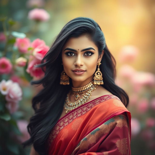 A portrait of an elegant Desi Indian beauty, showcasing her poise and confidence