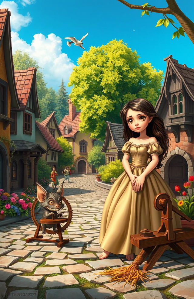 A retelling of the classic fairy tale Rumplestiltskin, depicted in a whimsical style