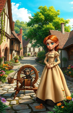 A retelling of the classic fairy tale Rumplestiltskin, depicted in a whimsical style