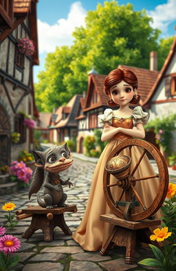 A retelling of the classic fairy tale Rumplestiltskin, depicted in a whimsical style