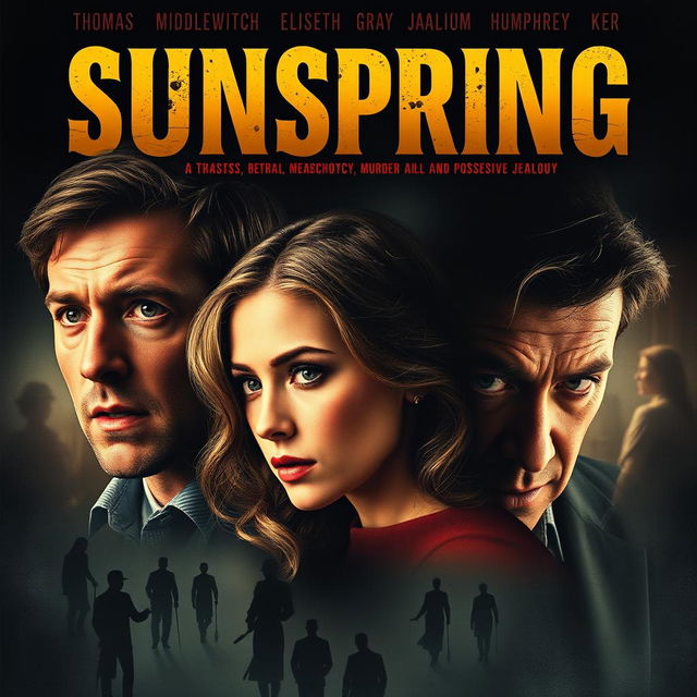 An intriguing movie poster for the film titled "Sunspring" that highlights its themes of betrayal, melancholy, murder, and possessive jealousy