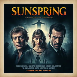 An intriguing movie poster for the film titled "Sunspring" that highlights its themes of betrayal, melancholy, murder, and possessive jealousy