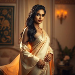 A graceful and intimate depiction of an Indian woman embodying empowerment through traditional elegance