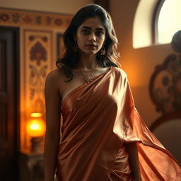 A graceful and intimate depiction of an Indian woman embodying empowerment through traditional elegance