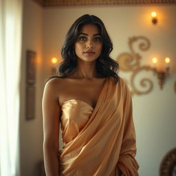A graceful and intimate depiction of an Indian woman embodying empowerment through traditional elegance