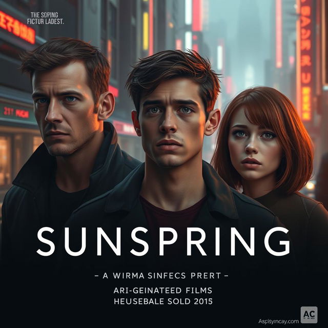 An advertisement poster design for the science fiction short film 'Sunspring', showcasing a dystopian future where young people sell blood