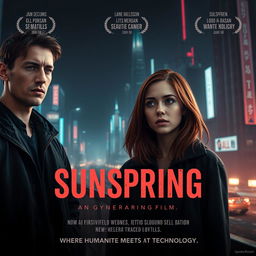 An advertisement poster design for the science fiction short film 'Sunspring', showcasing a dystopian future where young people sell blood