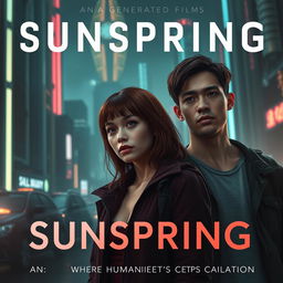 An advertisement poster design for the science fiction short film 'Sunspring', showcasing a dystopian future where young people sell blood