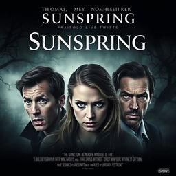 An intense movie poster for the film titled "Sunspring" that encapsulates its themes of betrayal, melancholy, murder, and possessive jealousy, along with a horror twist