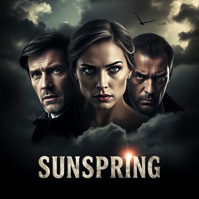 A captivating movie poster for the film titled "Sunspring," emphasizing its themes of betrayal, melancholy, murder, and possessive jealousy