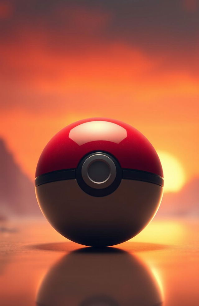 A highly detailed, realistic Pokéball centered in the foreground, illuminated by soft lighting