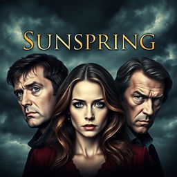 A striking movie poster for the film titled "Sunspring," encapsulating themes of betrayal, melancholy, murder, and possessive jealousy