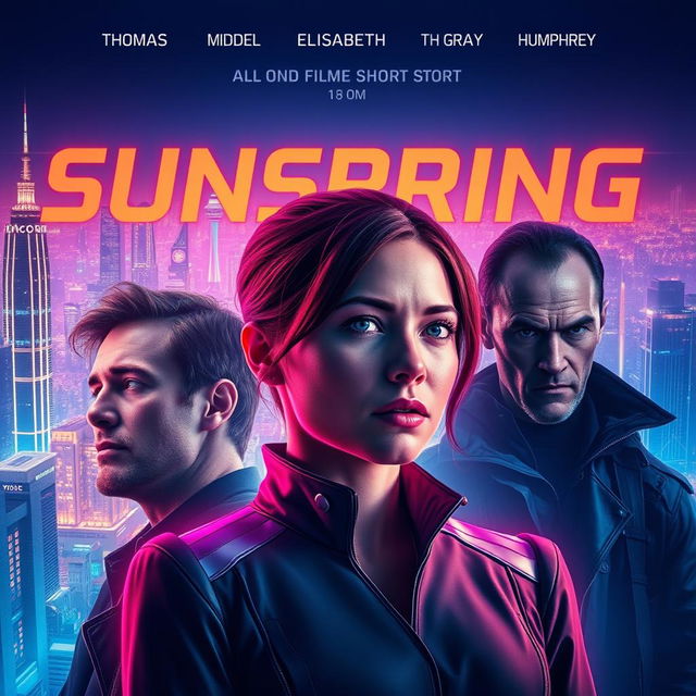 A vibrant and captivating poster for the short film 'Sunspring', set in a futuristic world