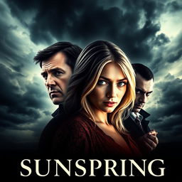 A gripping and atmospheric movie poster for the film titled "Sunspring," highlighting its themes of betrayal, melancholy, murder, and possessive jealousy