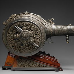 A medium-sized heavy gun demonstrating impressive weight and intricate craftmanship.