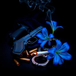 An alluring book cover design for a dark romance novel, set against a deep black and blue background that evokes a sense of mystery and suspense