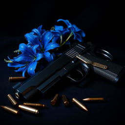 A dramatic dark romance book cover with a striking black and blue background