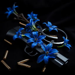 A dramatic dark romance book cover with a striking black and blue background