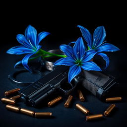 A dramatic dark romance book cover with a striking black and blue background
