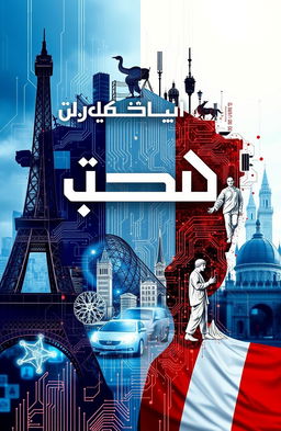 An artistic digital project design inspired by France, featuring the phrase 'ডিজিটাল প্রযুক্তি' prominently displayed at the top in bold, elegant typography
