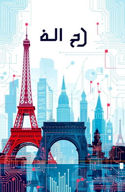 An artistic digital project design inspired by France, featuring the phrase 'ডিজিটাল প্রযুক্তি' prominently displayed at the top in bold, elegant typography