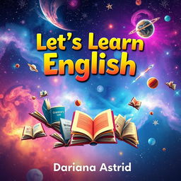 A large and colorful book cover design for a language learning book aimed at English learners