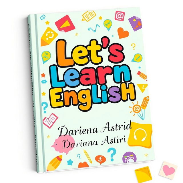 A large, creative book cover design for a language learning book designed for English learners