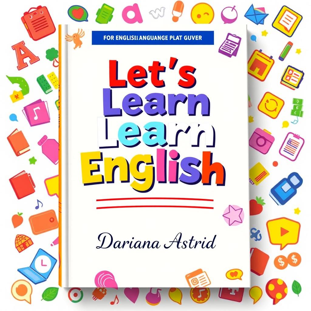 A large, creative book cover design for a language learning book designed for English learners