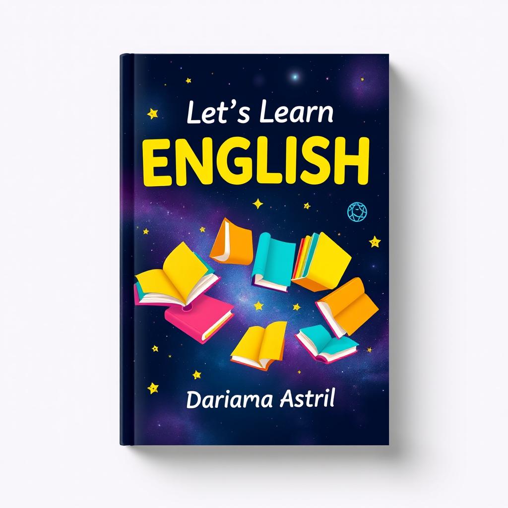 A creative and visually striking book cover design for a language learning book titled "Let's Learn English"