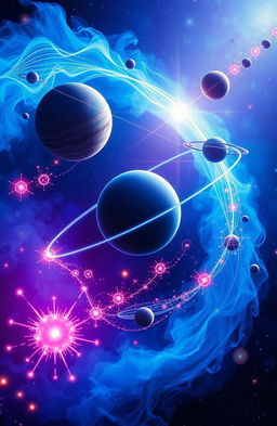 A visually captivating representation of various physics concepts, including gravity, electromagnetism, and quantum mechanics