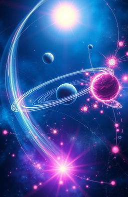 A visually captivating representation of various physics concepts, including gravity, electromagnetism, and quantum mechanics