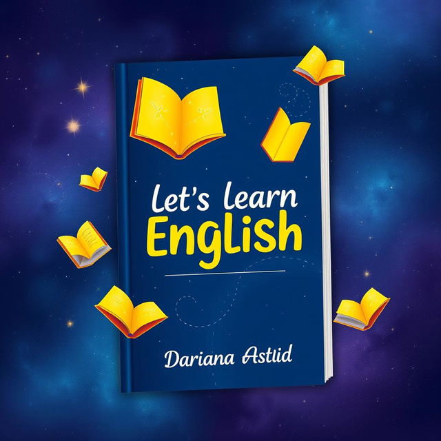 A creative and visually striking book cover design for a language learning book titled "Let's Learn English