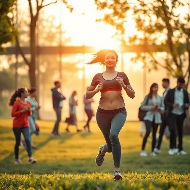 A vibrant and inspiring scene depicting a diverse group of people in various settings, engaged in activities that represent motivation and determination