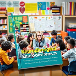 A visually striking book cover designed for a theme centered on a school for neurodivergent students, illustrating the role of educators in transforming education