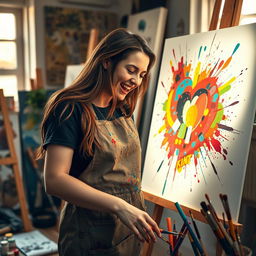 A vibrant and expressive scene capturing a person immersed in their creative process
