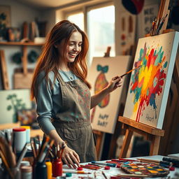 A vibrant and expressive scene capturing a person immersed in their creative process