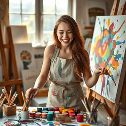 A vibrant and expressive scene capturing a person immersed in their creative process