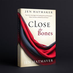 A striking book cover design for 'Close the Bones' by Jen Hatmaker, featuring a beautifully draped rebozo shawl in rich, vibrant colors like deep red, dark blue, and earthy tones