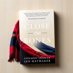 A striking book cover design for 'Close the Bones' by Jen Hatmaker, featuring a beautifully draped rebozo shawl in rich, vibrant colors like deep red, dark blue, and earthy tones