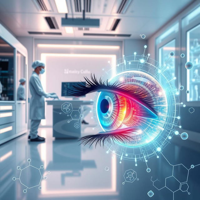 A captivating visual illustration of the concept of ocular regeneration using teeth, conceptualizing a futuristic medical procedure