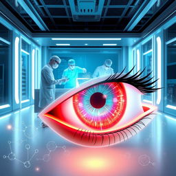 A captivating visual illustration of the concept of ocular regeneration using teeth, conceptualizing a futuristic medical procedure