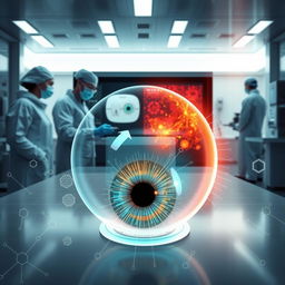 A captivating visual illustration of the concept of ocular regeneration using teeth, conceptualizing a futuristic medical procedure