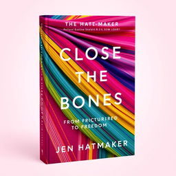 A vibrant and captivating book cover design for 'Close the Bones: From Fractured to Freedom' by Jen Hatmaker, featuring a colorful rebozo shawl in a dazzling array of colors such as bright pinks, blues, yellows, and greens, all harmoniously blended to create an eye-catching artwork